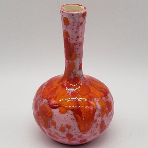 𝅺Signed MCM Pink Orange Red Lava Glaze Art Pottery Bud Vase - Picture 13 of 14